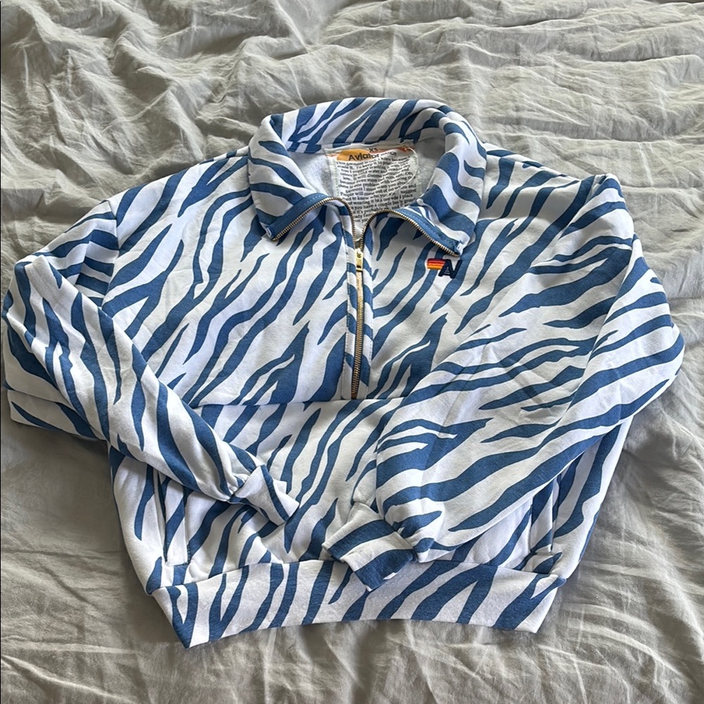 Aviator Nation Blue and White Tiger Striped Pullover NWOT